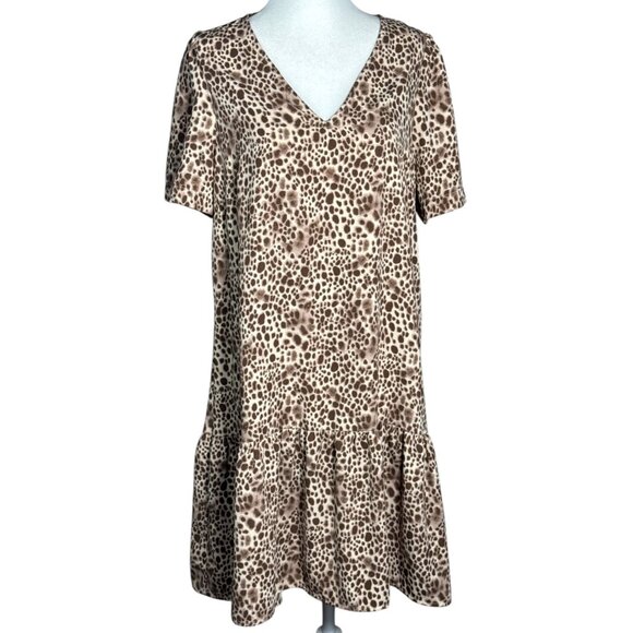 A New Day Womens Dress Size Leopard Print ShortSleeve Ruffle Hem 100% Polyester - Picture 1 of 6